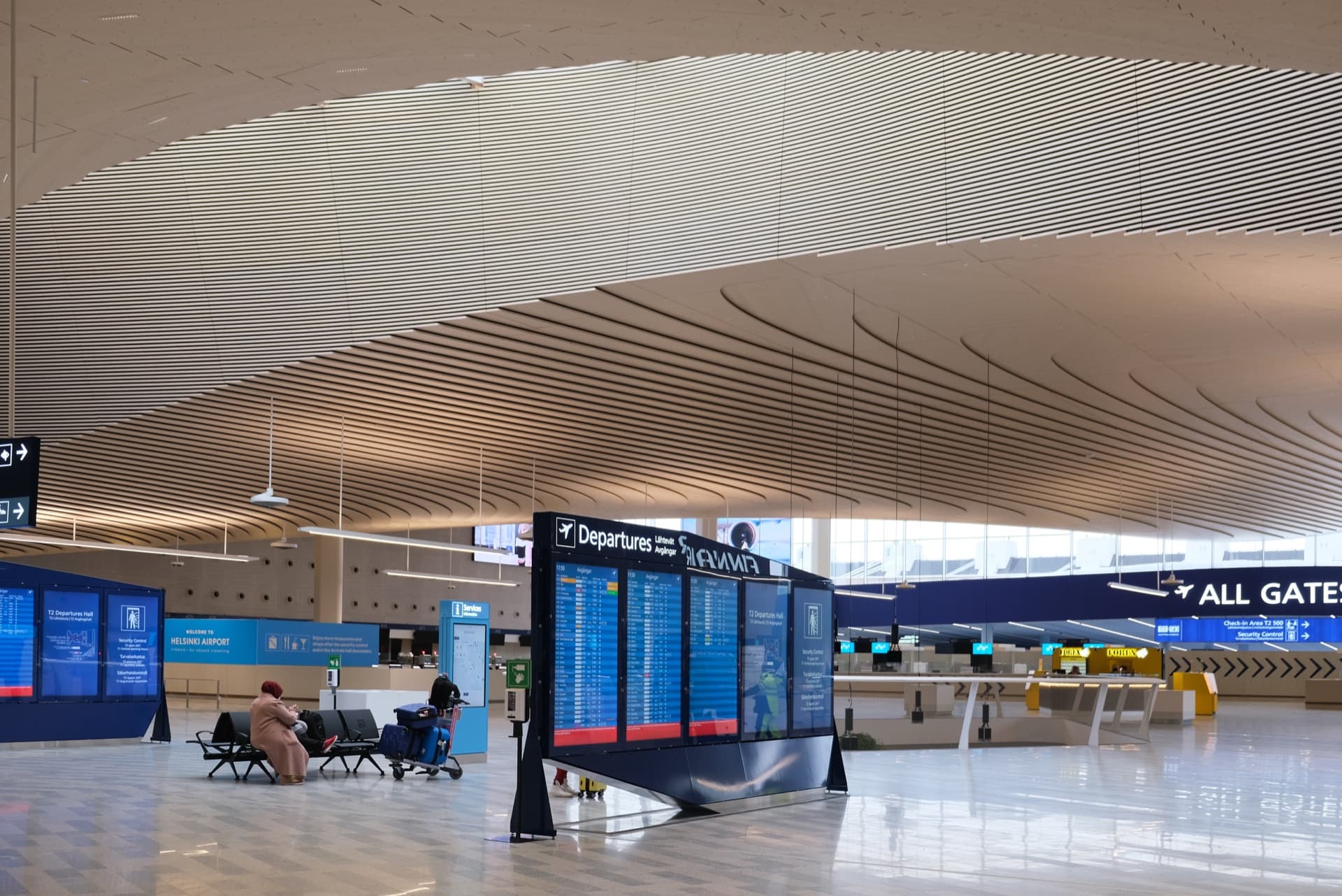 Modern airport departures hall